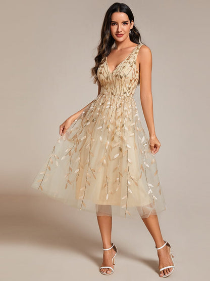 Sparkling V-Neck A-Line Wedding Guest Dress with Sequins