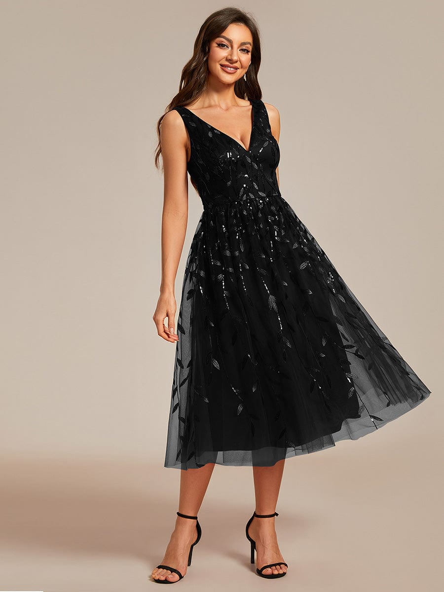 Sparkling V-Neck A-Line Wedding Guest Dress with Sequins