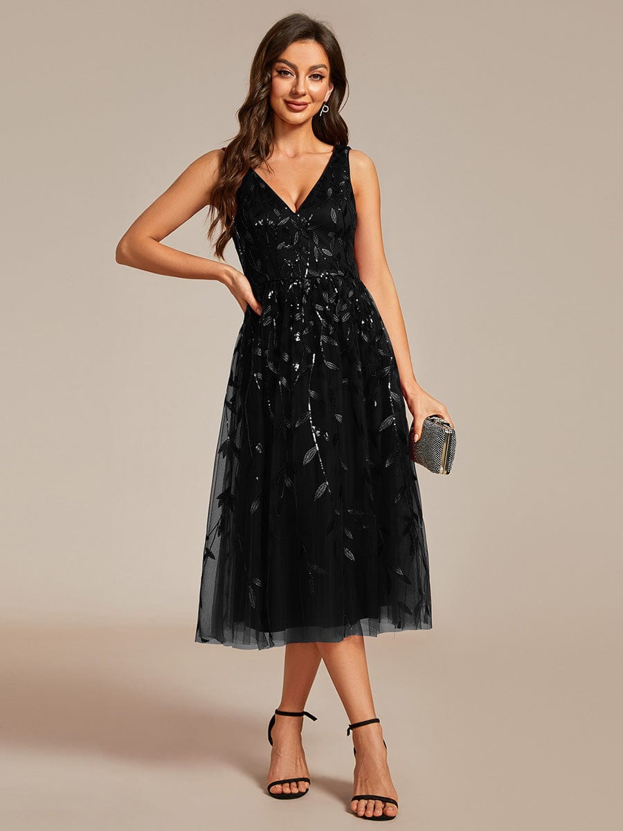Sparkling V-Neck A-Line Wedding Guest Dress with Sequins