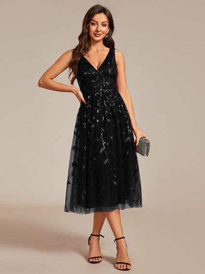 Sparkling V-Neck A-Line Wedding Guest Dress with Sequins