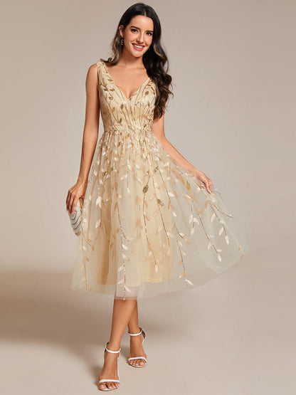 Sparkling V-Neck A-Line Wedding Guest Dress with Sequins