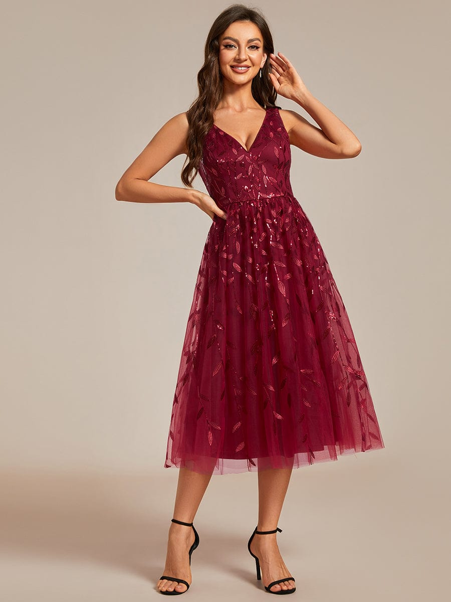 Sparkling V-Neck A-Line Wedding Guest Dress with Sequins