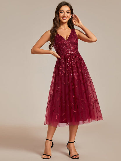 Sparkling V-Neck A-Line Wedding Guest Dress with Sequins