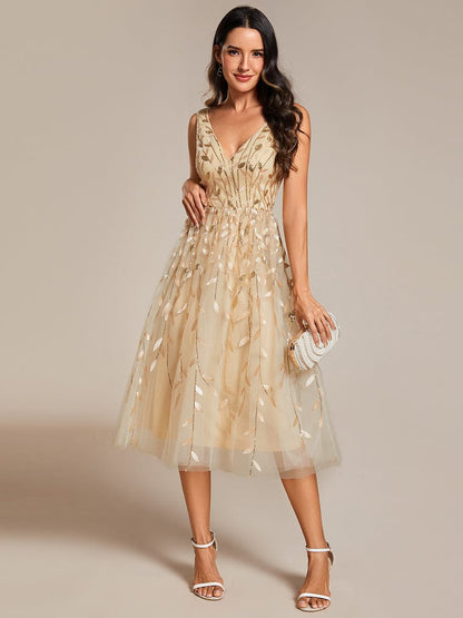 Sparkling V-Neck A-Line Wedding Guest Dress with Sequins