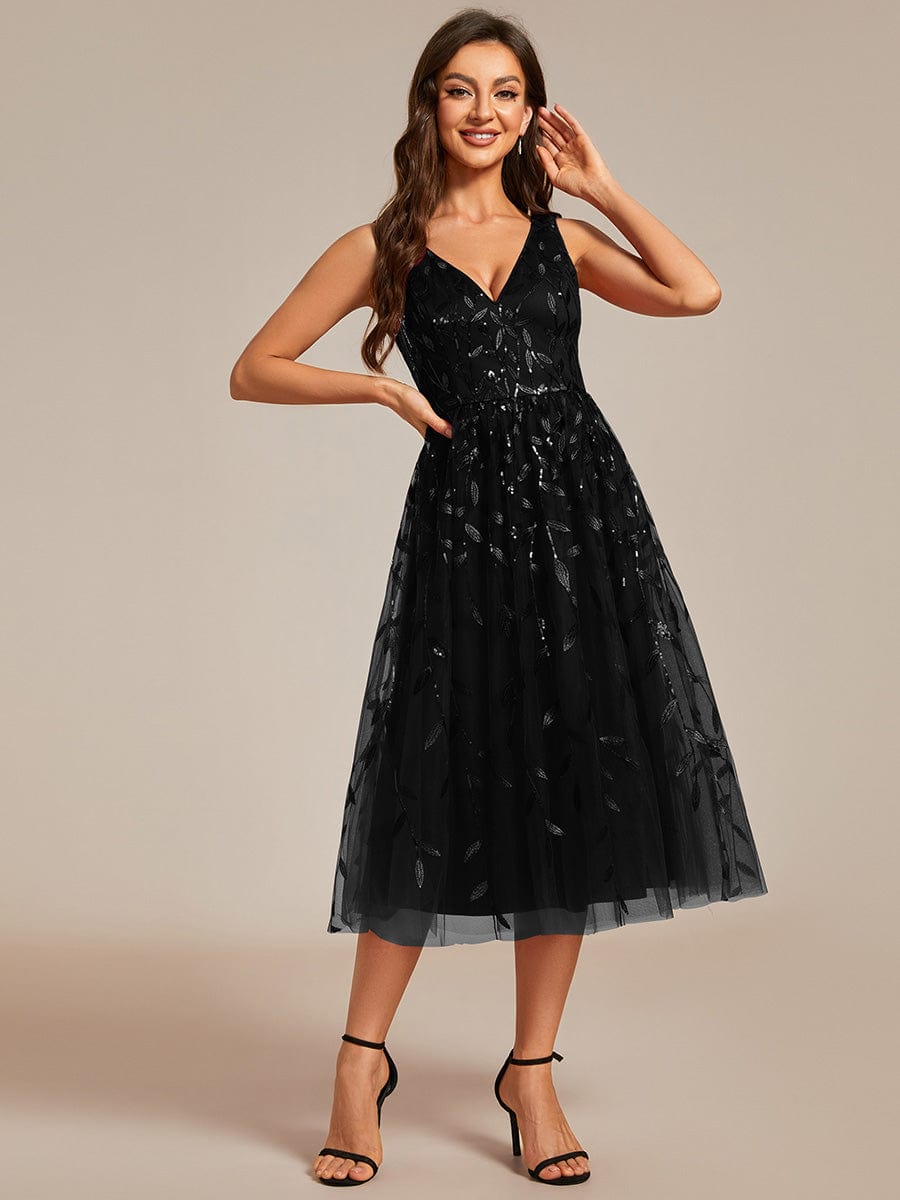 Sparkling V-Neck A-Line Wedding Guest Dress with Sequins