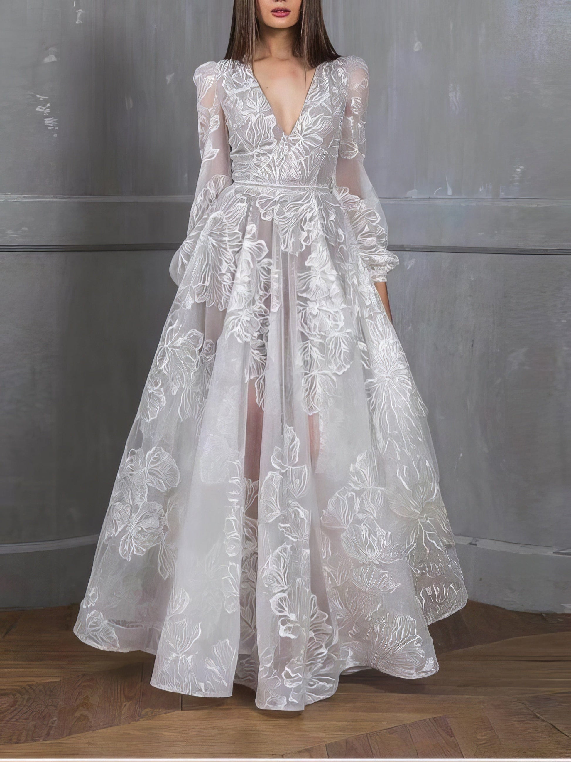 Sparkling V-Neck Sequin Embroidered Elegant Long Sleeve Dress