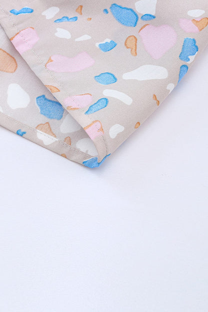 Splattered Print Tiered V-Neck Ruffle Dress with Flutter Sleeves