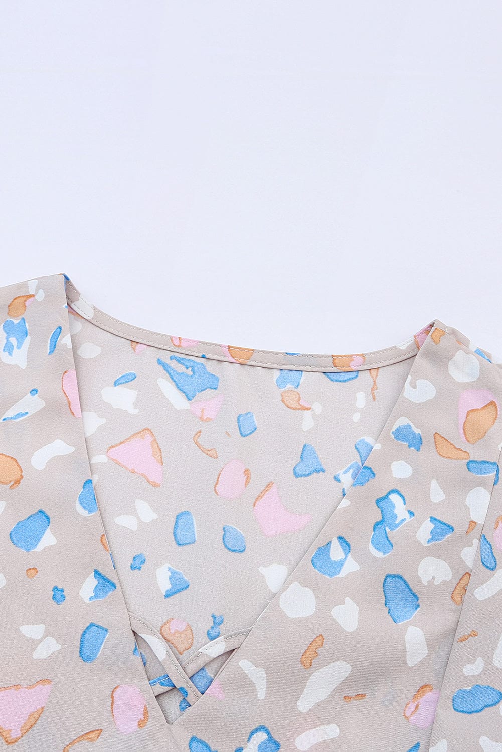 Splattered Print Tiered V-Neck Ruffle Dress with Flutter Sleeves