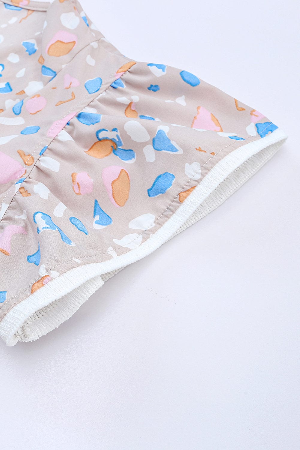 Splattered Print Tiered V-Neck Ruffle Dress with Flutter Sleeves