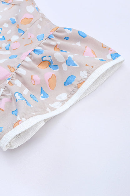 Splattered Print Tiered V-Neck Ruffle Dress with Flutter Sleeves