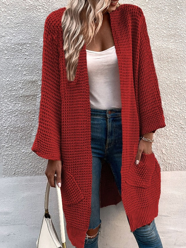 Women's Cardigan Sweater Jumper Chunky Knit Tunic Pocket Knitted Pure Color Open Front Stylish Casual Holiday Going out Winter Fall Green Pink S M L / Long Sleeve / Regular Fit