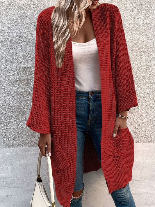 Women's Cardigan Sweater Jumper Chunky Knit Tunic Pocket Knitted Pure Color Open Front Stylish Casual Holiday Going out Winter Fall Green Pink S M L / Long Sleeve / Regular Fit