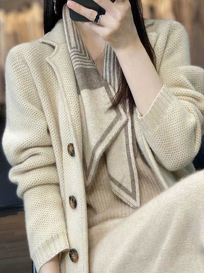 Women's Cardigan Sweater Jacket Shirt Collar Waffle Knit Acrylic Button Knitted Fall Winter Regular Outdoor Daily Going out Fashion Streetwear Casual Long Sleeve Solid Color off white Black S M L