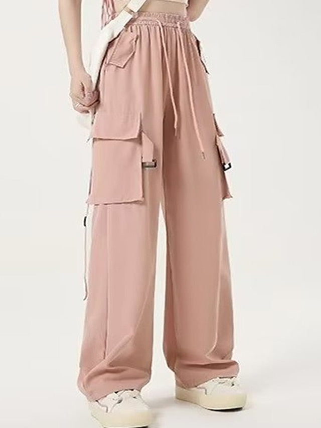 Women's Cargo Pants Polyester Plain Black Pink Fashion High Rise Full Length Street Daily Wear Fall Winter