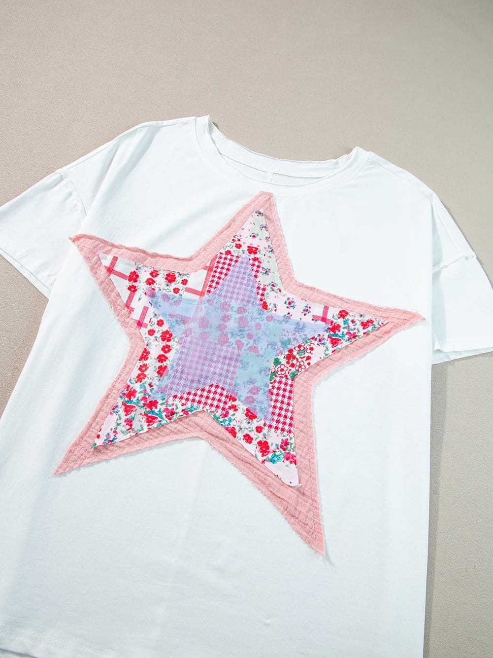 Starlight White Loose Fit Patchwork T-shirt