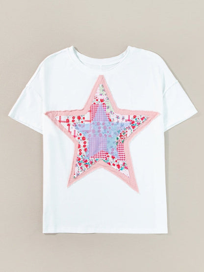 Starlight White Loose Fit Patchwork T-shirt