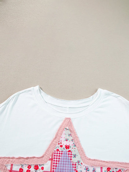 Starlight White Loose Fit Patchwork T-shirt