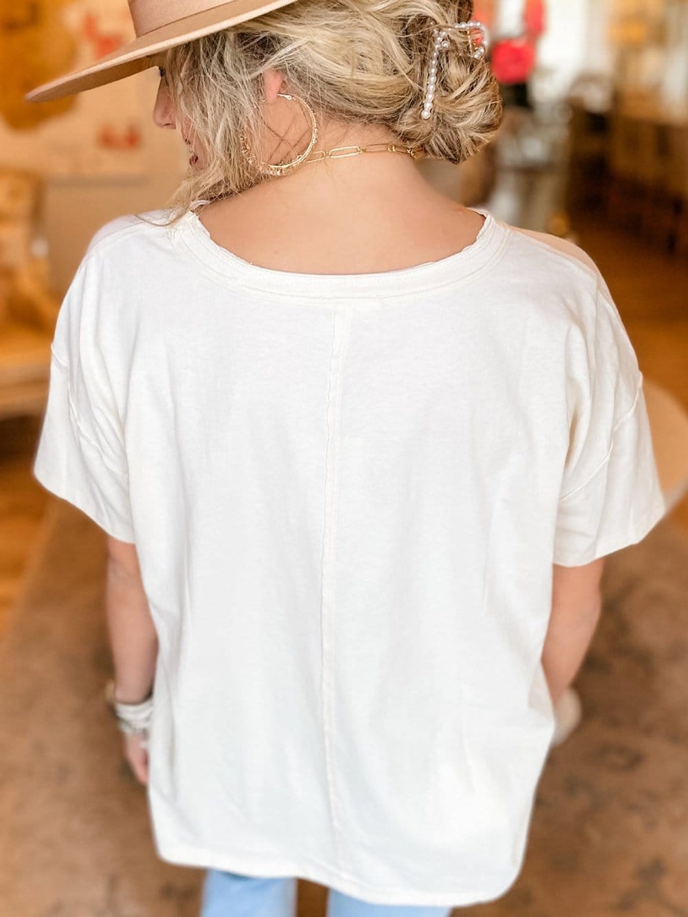 Starlight White Loose Fit Patchwork T-shirt