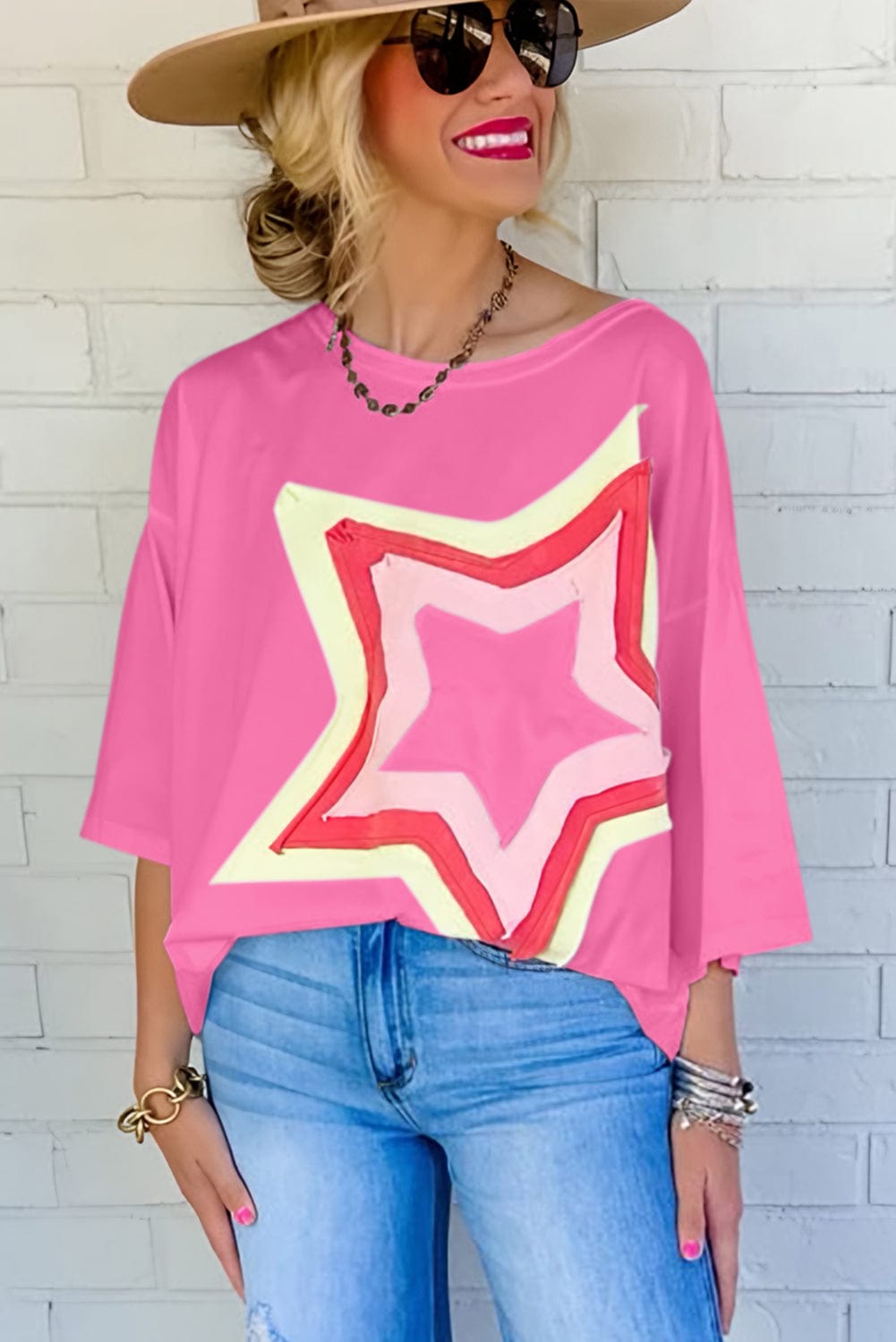 Starry Bonbon Oversized Tee with Colorblock Design