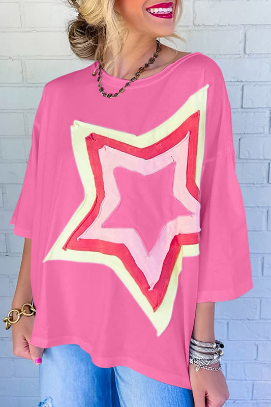 Starry Bonbon Oversized Tee with Colorblock Design