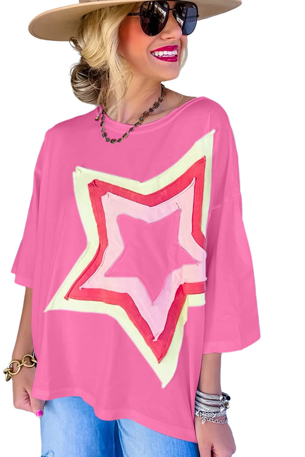 Starry Bonbon Oversized Tee with Colorblock Design