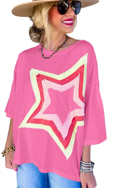 Starry Bonbon Oversized Tee with Colorblock Design