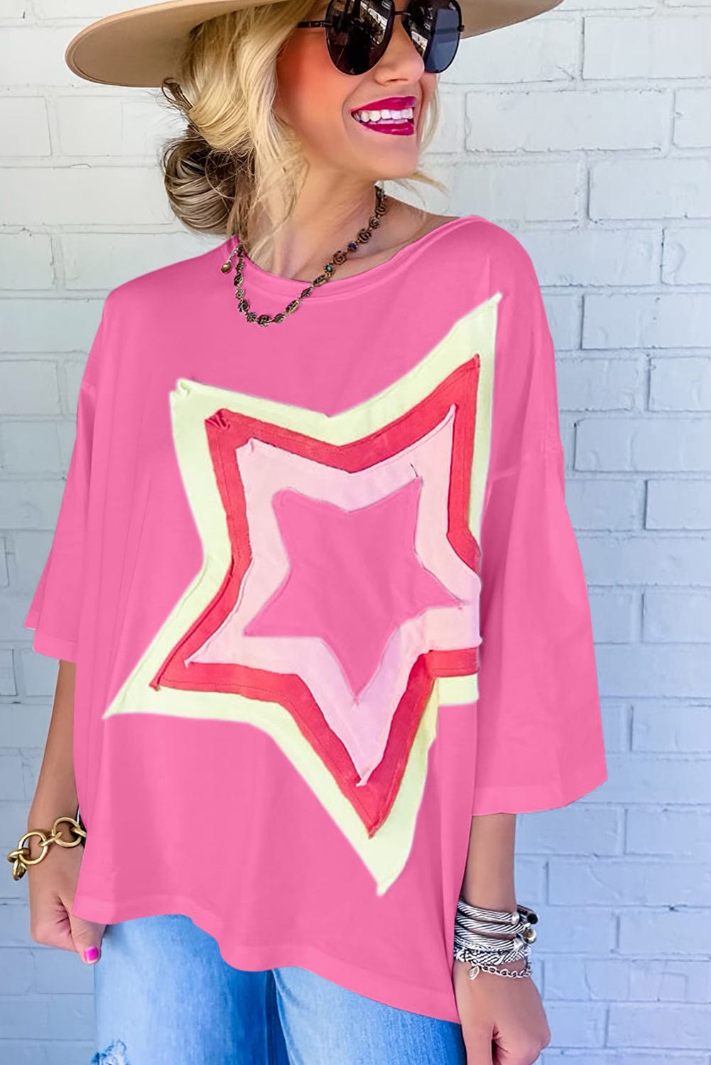 Starry Bonbon Oversized Tee with Colorblock Design