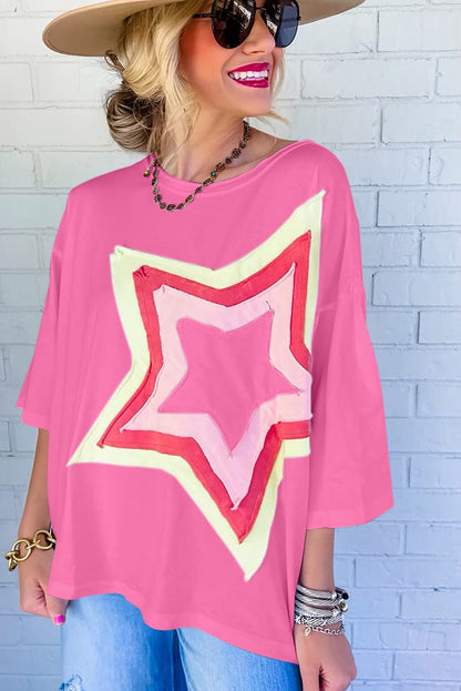 Starry Bonbon Oversized Tee with Colorblock Design