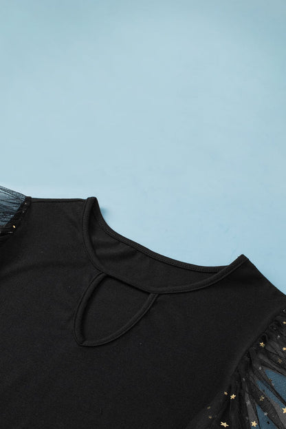 Starry Night Sheer Mesh Flutter Sleeve Elegant Blouse