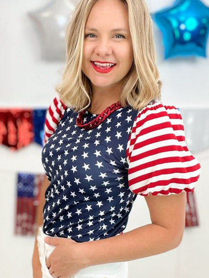 Starry Patriotism Navy Blue Puff Sleeve Tee