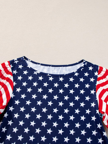Starry Patriotism Navy Blue Puff Sleeve Tee