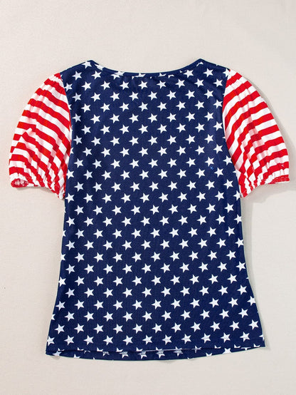 Starry Patriotism Navy Blue Puff Sleeve Tee