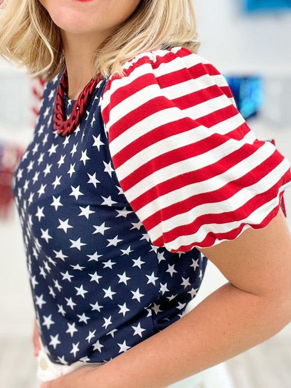Starry Patriotism Navy Blue Puff Sleeve Tee