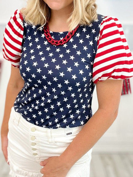 Starry Patriotism Navy Blue Puff Sleeve Tee