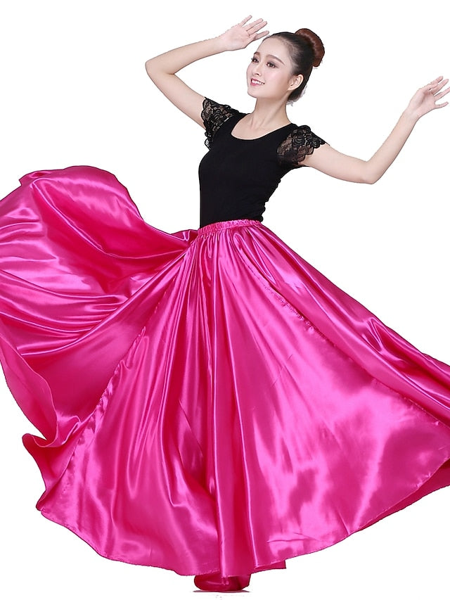 Flamenco Dress Spain Latin Ballroom Dance Skirts Gore Women's Performance Natural Matte Satin - LuckyFash™