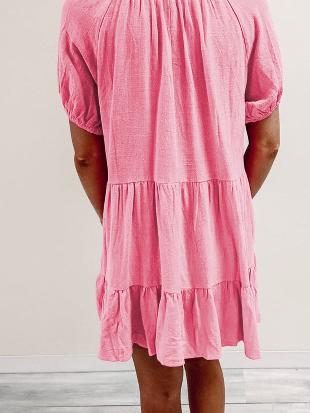 Strawberry Pink Babydoll V-Neck Mini Dress