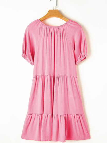 Strawberry Pink Babydoll V-Neck Mini Dress