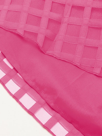 Strawberry Pink Checkered Babydoll Dress with Puff Sleeves