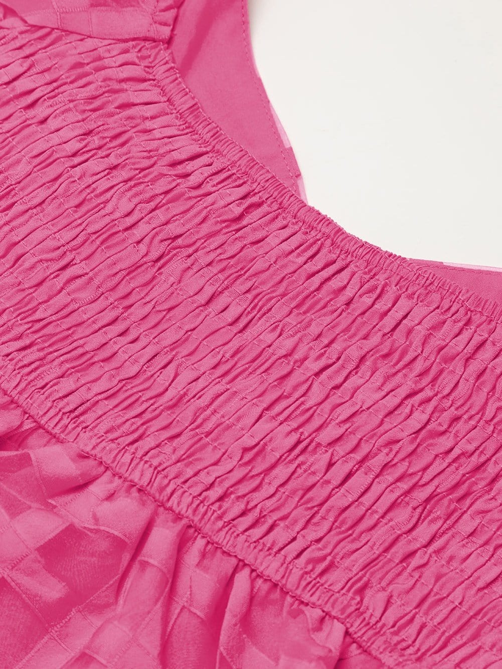 Strawberry Pink Checkered Babydoll Dress with Puff Sleeves