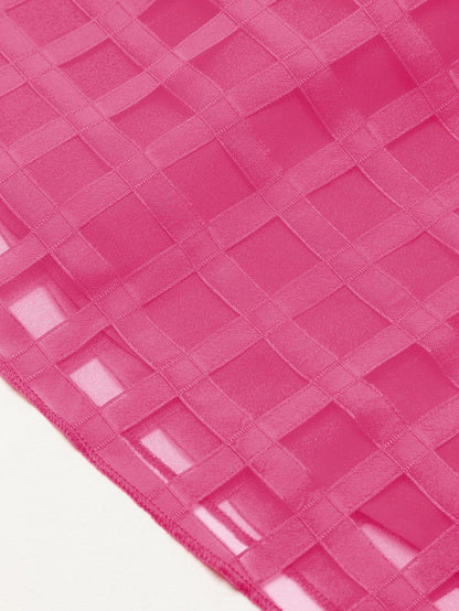 Strawberry Pink Checkered Babydoll Dress with Puff Sleeves