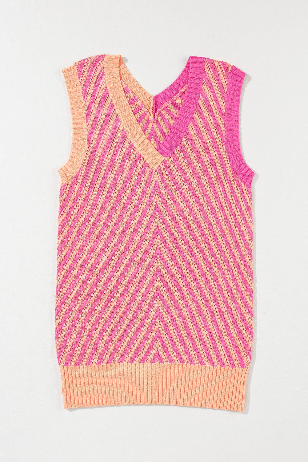 Strawberry Pink Chevron Knit Sleeveless V Neck Sweater Vest