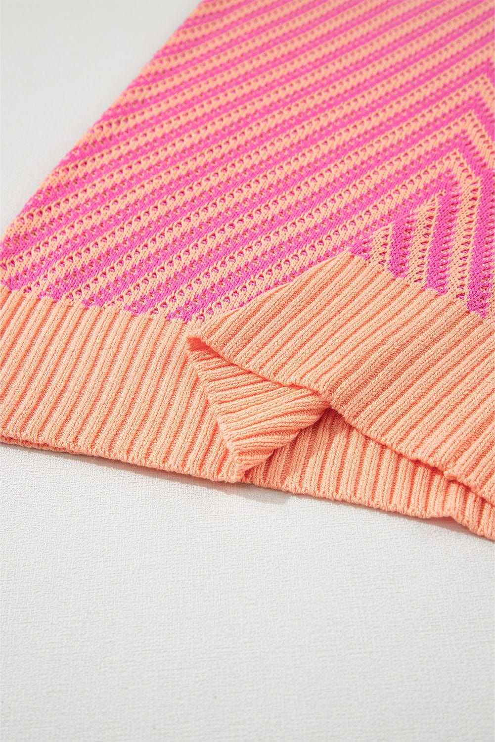 Strawberry Pink Chevron Knit Sleeveless V Neck Sweater Vest