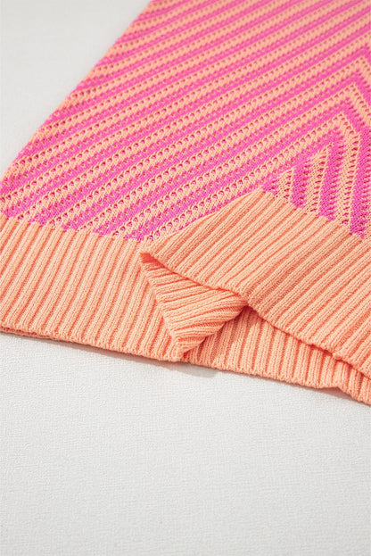 Strawberry Pink Chevron Knit Sleeveless V Neck Sweater Vest