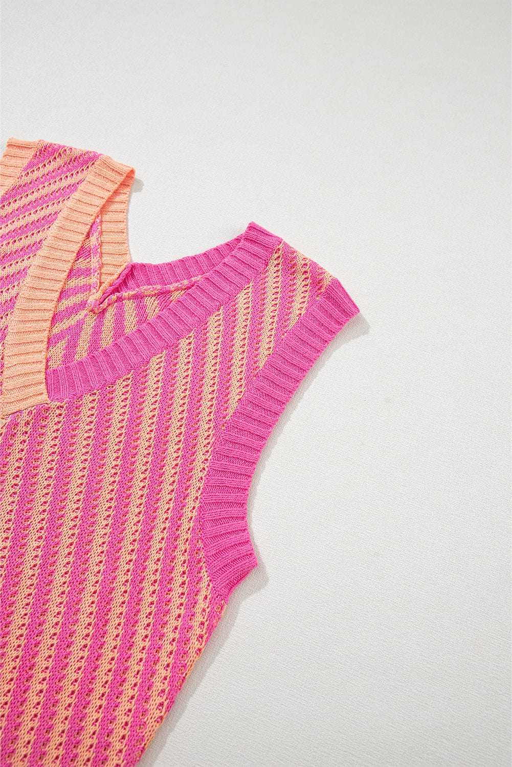 Strawberry Pink Chevron Knit Sleeveless V Neck Sweater Vest