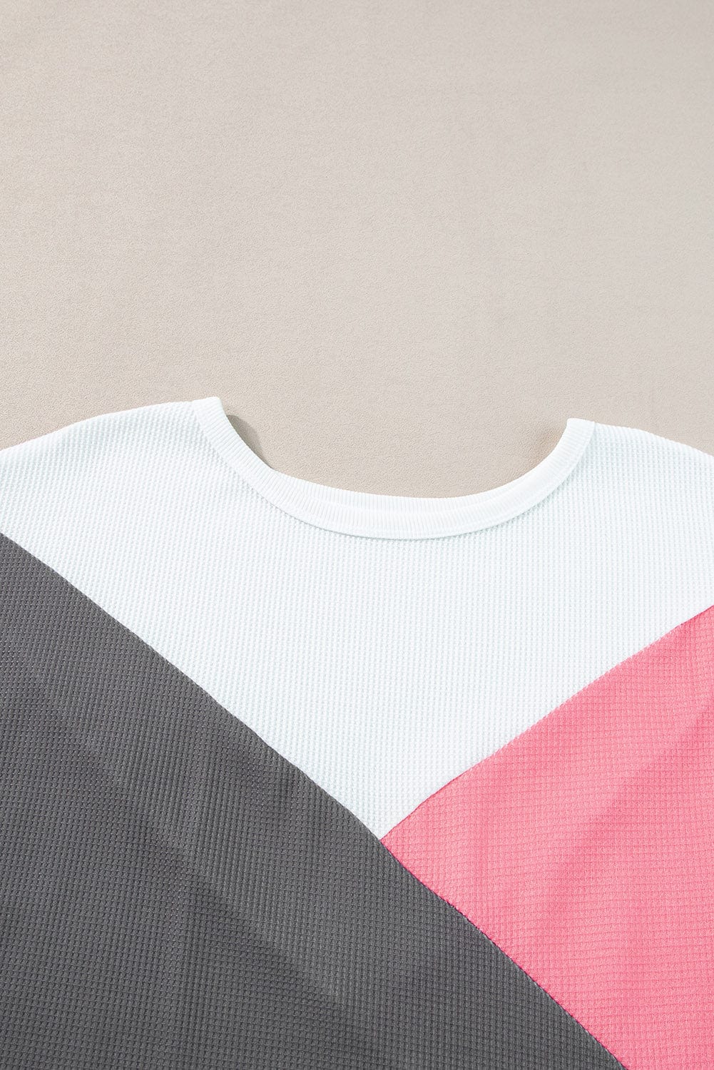 Strawberry Pink Colorblock Waffle Knit Half Sleeve Tee Shirt