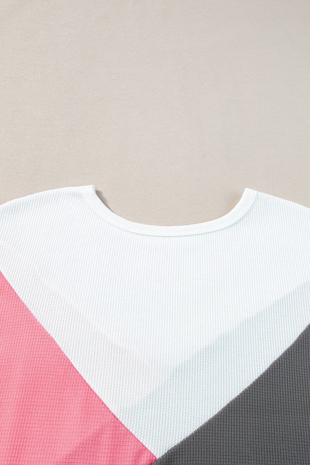 Strawberry Pink Colorblock Waffle Knit Half Sleeve Tee Shirt