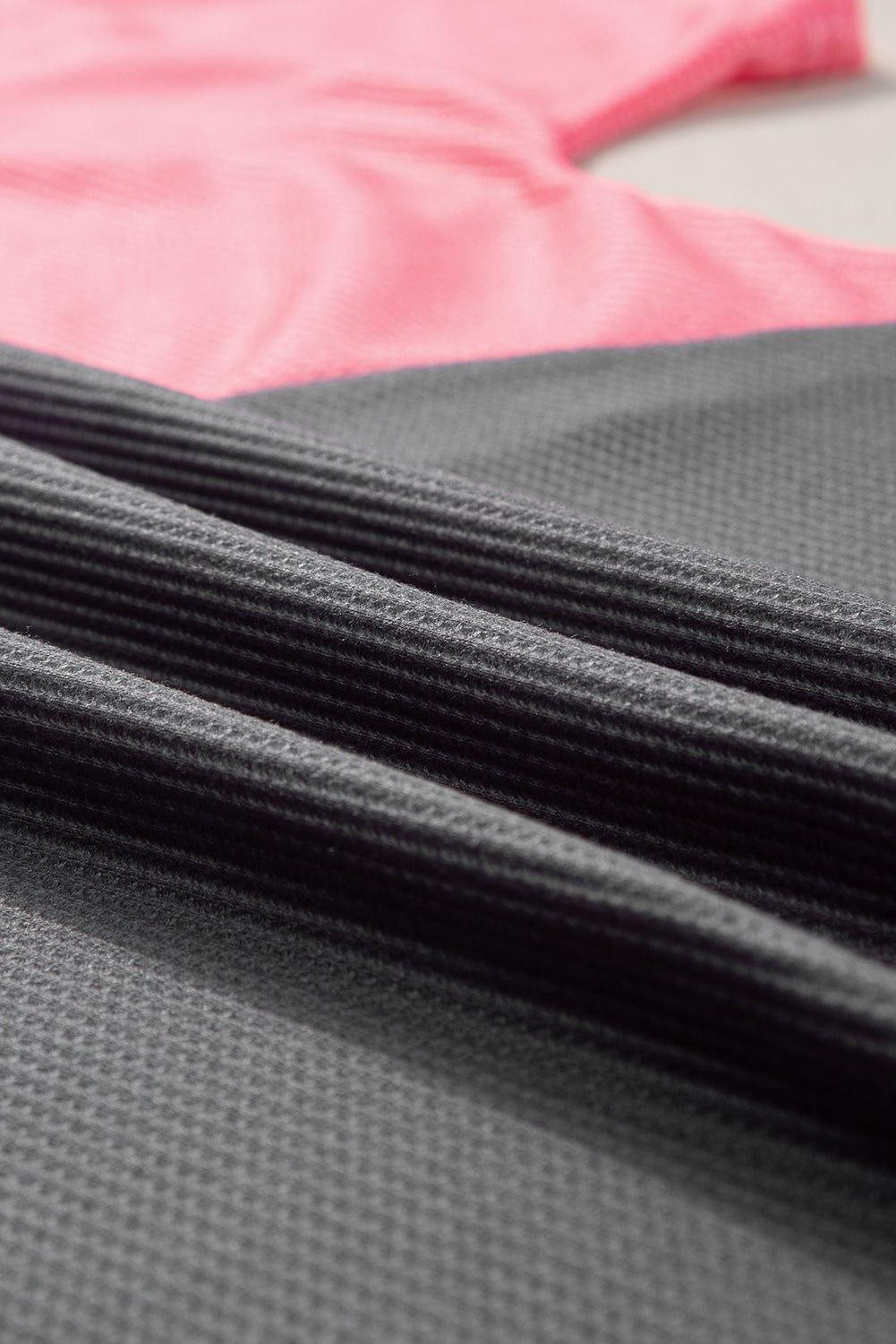 Strawberry Pink Colorblock Waffle Knit Half Sleeve Tee Shirt