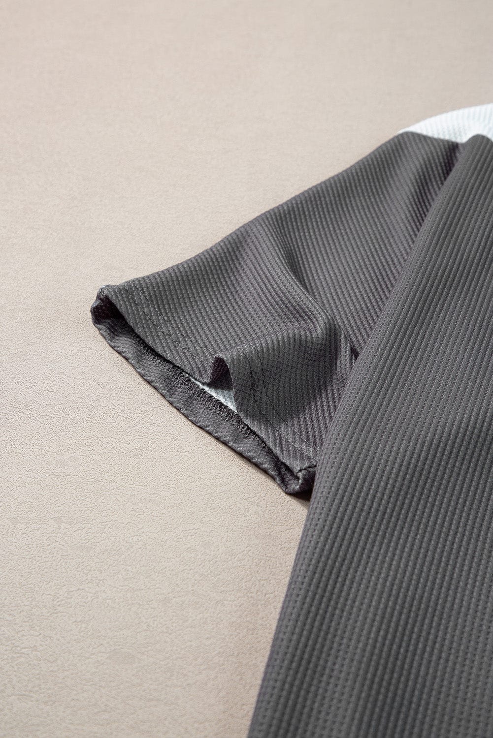 Strawberry Pink Colorblock Waffle Knit Half Sleeve Tee Shirt