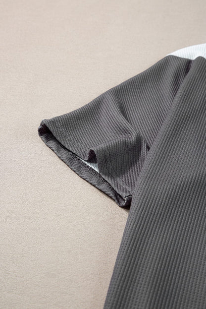 Strawberry Pink Colorblock Waffle Knit Half Sleeve Tee Shirt