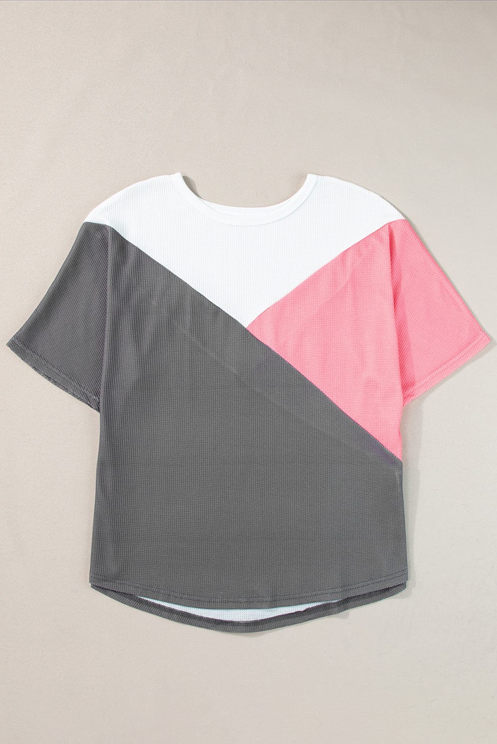 Strawberry Pink Colorblock Waffle Knit Half Sleeve Tee Shirt